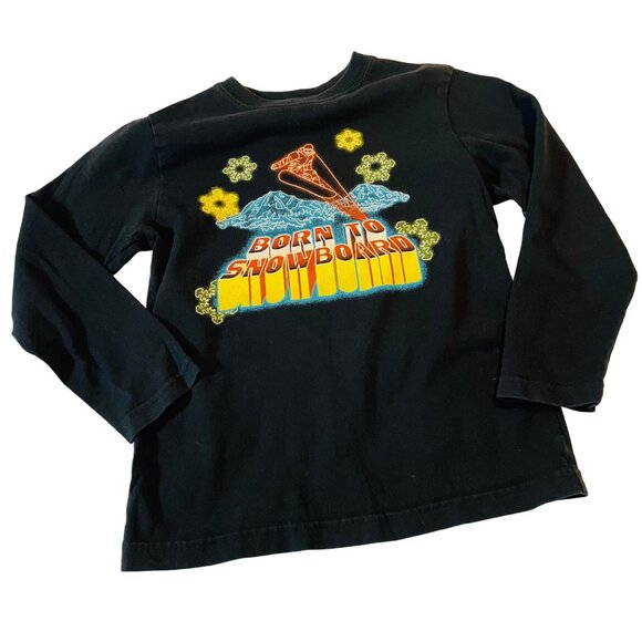 Born To Snowboard Childrens Long Sleeve Shirt Black 100% Cotton Size 5/6 Fun Gra - Picture 1 of 5